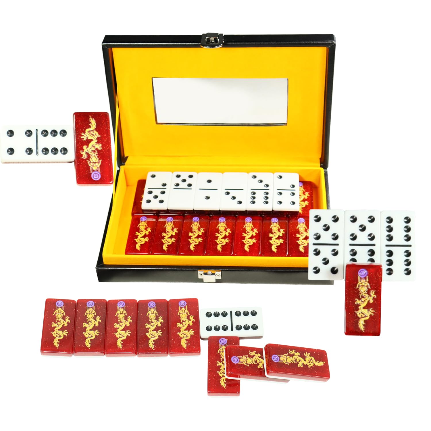 Photo 1 of IDTQ Double Six Dominoes, 28 Tile Colored Dots Domino Game Set with Upscale Gift Boxes, Adults and Families for 2-4 Players, Classic Numbers Table Games (Dragon)