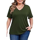 Women's Plus Size Short Sleeve Tops Curved V Neck Casual Loose Fit Shirts Summer Blouses 2025 Trendy Clothes