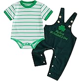 Xiaodriceee Newborn St Patricks Day Baby Boy Outfit Short Sleeve Romper Clover Embroidery Overalls Set Fall Baby Boy Clothes