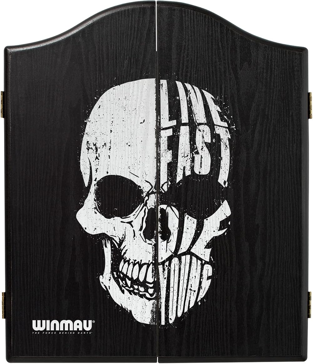 WINMAU Skull Deluxe Dartboard Cabinet Veneer-Effect Wood Easy Install