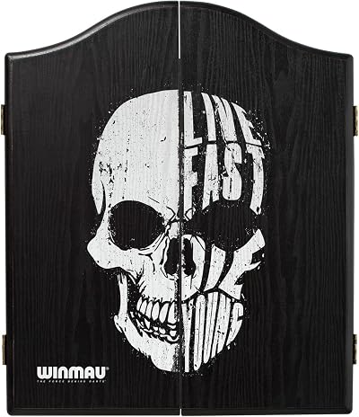 WINMAU Skull Deluxe Dartboard Cabinet Veneer-Effect Wood Easy Install