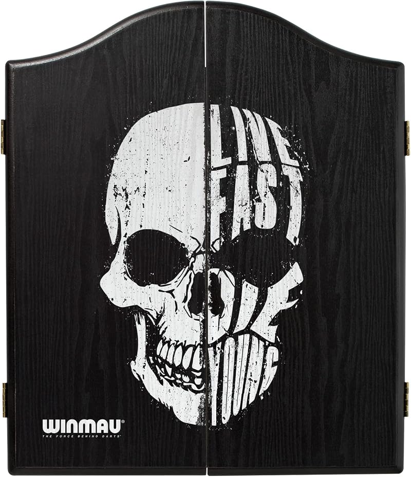 WINMAU Skull Deluxe Dartboard Cabinet Veneer-Effect Wood Easy Install