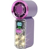 Samffy Handheld Portable Turbo Fan with Lights, Cyberpunk Mini Fan with LED Display &amp;5 Speeds,USB C Rechargeable Small Pocket Fan for Concert/Camping/Travel/Outdoor Gift for Women Girl
