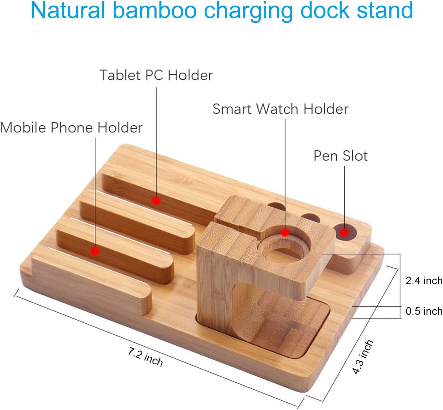 Pezin & Hulin Bamboo Charging Dock Rack, Wooden Charging Station Organizer with Lined Tray & Drawer, Desktop Dock Organizer - Image 4