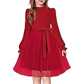 Arshiner Girls Tulle Dress Puff Long Sleeve Mock Neck Cable Knit Sweater Formal Casual Fall Winter Tutu Dresses with Belt