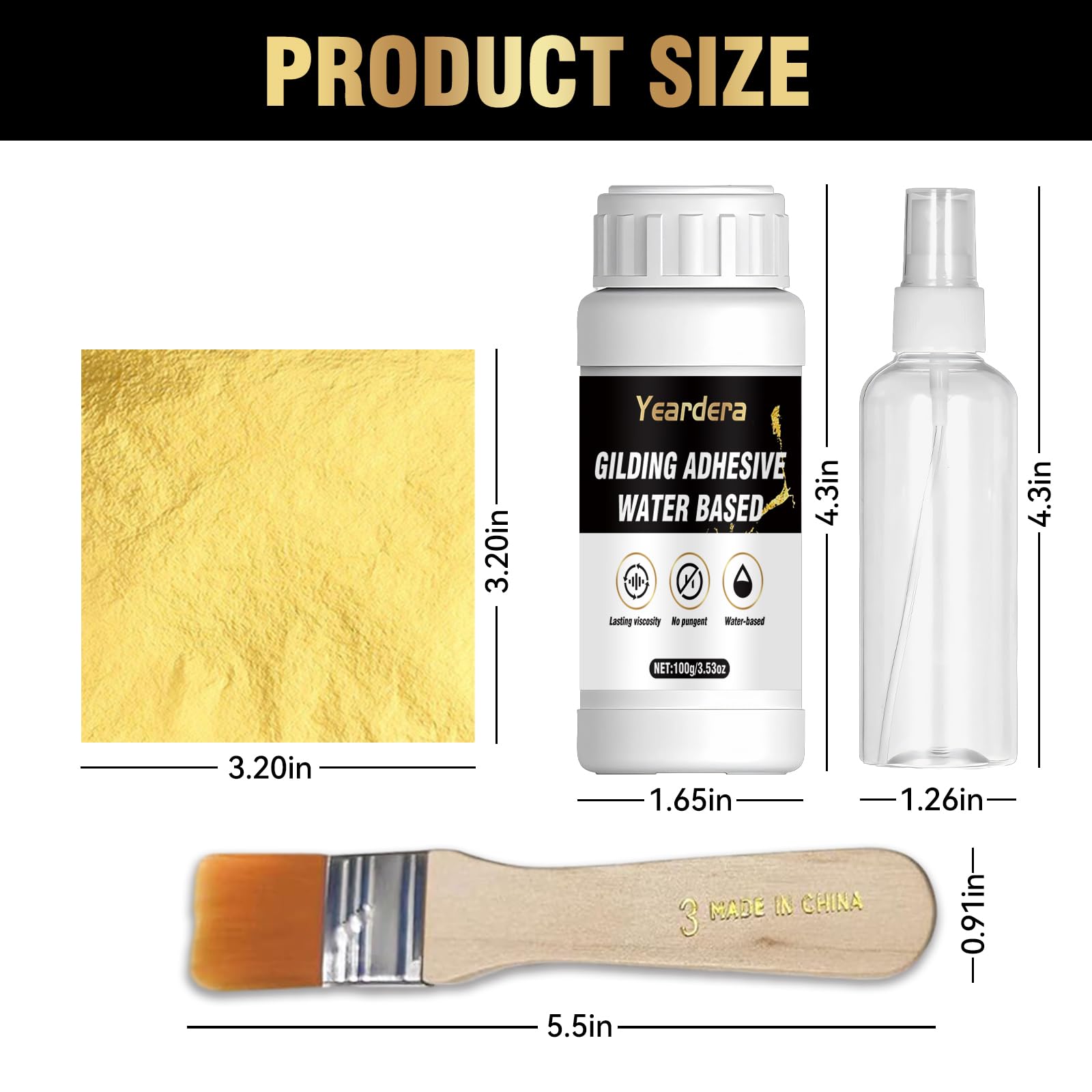 Yeardera Gold Leaf Kit, 100ml Gilding Adhesive and Varnish with 100 Gold Leaf Sheets for Arts, Crafts, Painting, Furniture, and Decoration