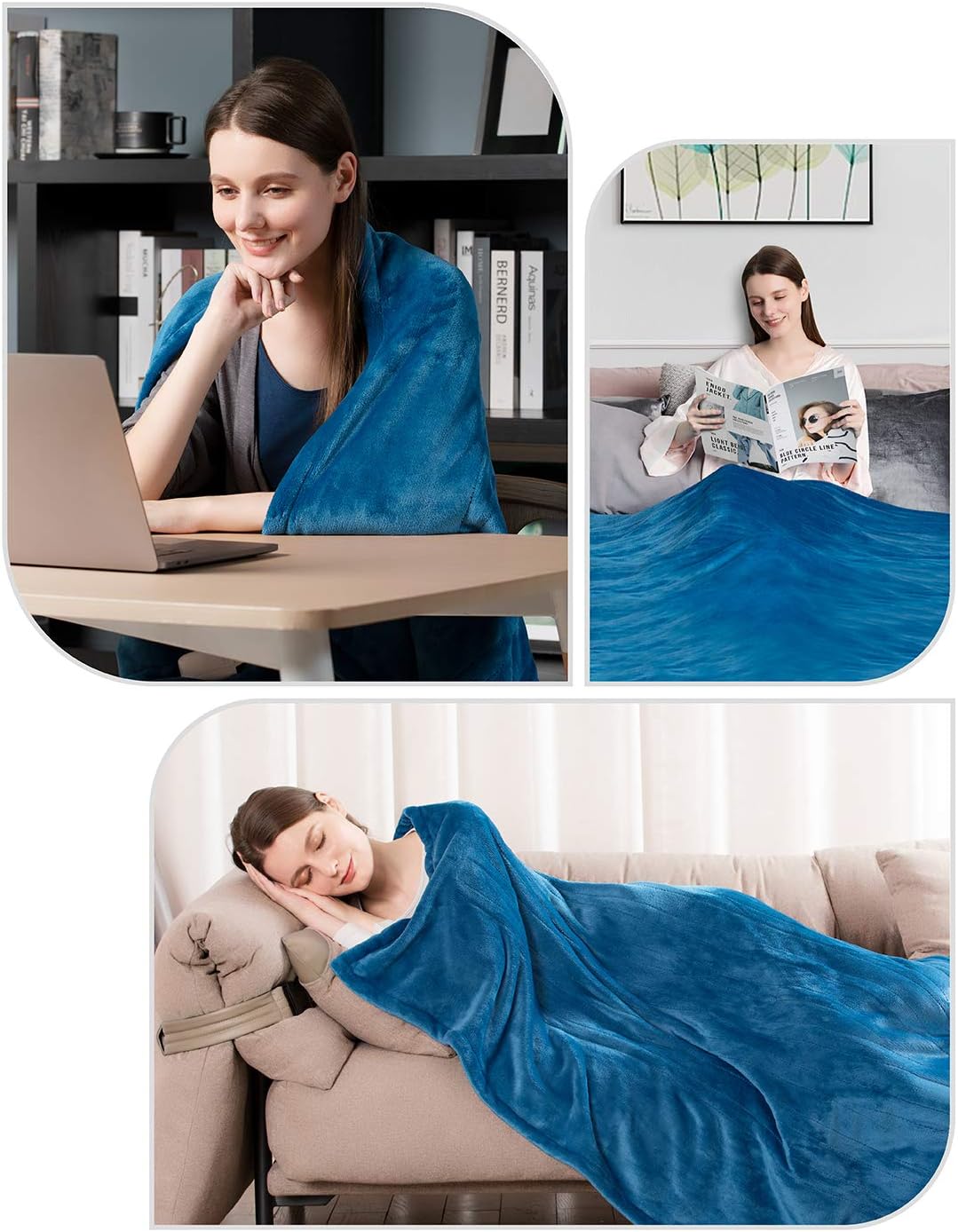 iTeknic Heated Blanket Electric Throw, 60"x 50" Flannel Electric Blanket with 10 Heating Levels & 1H/2H/3H Auto Off, ETL Certified, Overheating Protection Heated Throw, Machine Washable (Blue): Home & Kitchen
