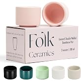 Folk Ceramics Leonard Ceramic Espresso Cups | Modern Stackable Demitasse Mugs for Espresso | Thick Walled, Handleless, Durable, Dishwasher &amp; Microwave Safe | Set of 2, 3oz | Pale Pink