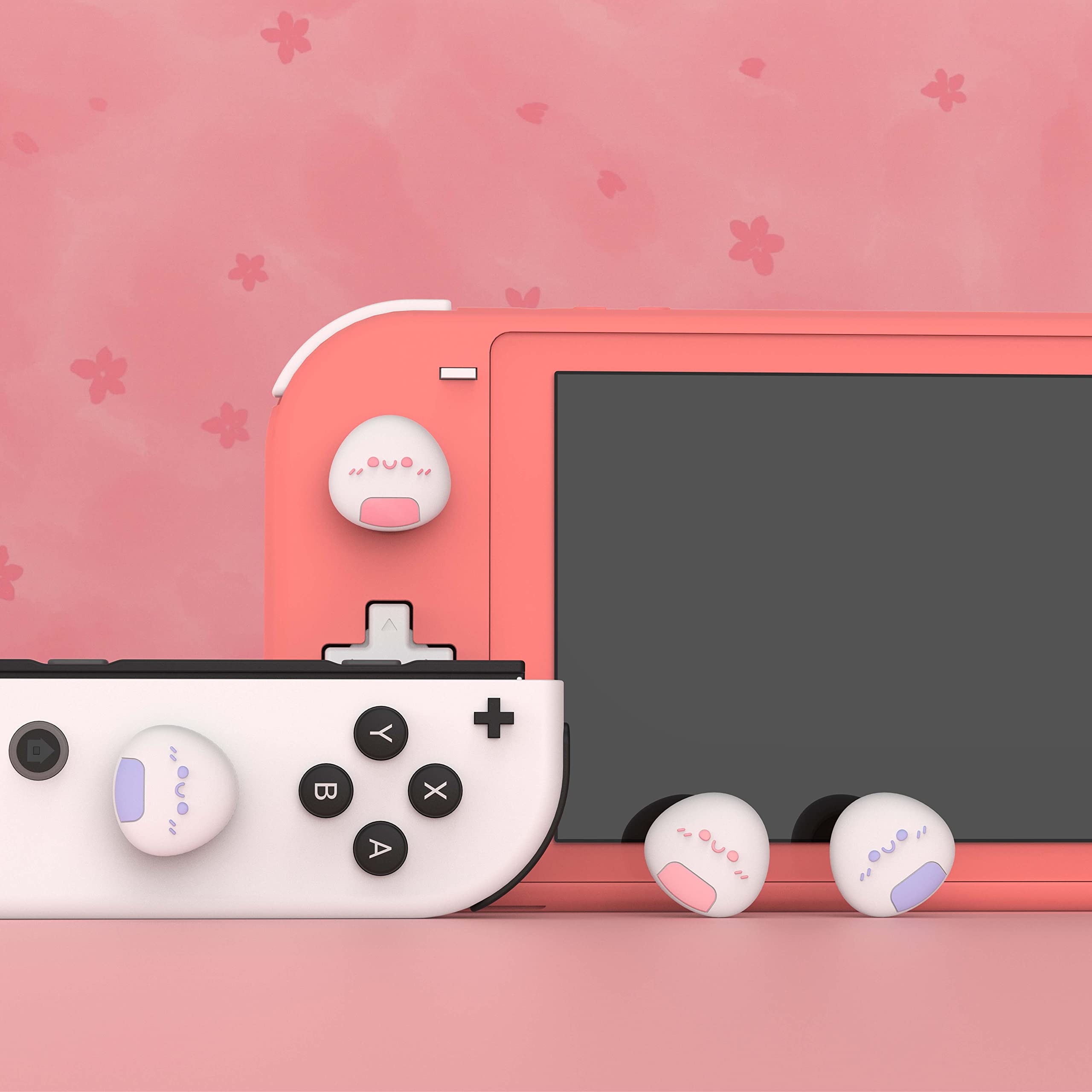 playvital Joystick Caps Caps for Nintendo Switch/OLED/Lite, Stick Caps Caps Attachments Silicone Analogue Controller Joy Con Stick Caps for Switch & Switch Lite & Switch OLED (Onigiri Pink/Purple)