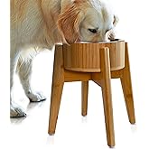 Elevated Dog Bowls for Large Breed - (15-Inch High) Raised Bamboo Holder with Stainless Dish - Suitable for Dry and Wet Pet Food - Tall Stand, Deter Ants/Bugs