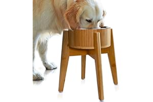 ZPIRATES Elevated Dog Bowls for Large Breed - (15-Inch High) Raised Bamboo Holder with Stainless Dish - Suitable for Dry and Wet Pet Food - Tall Stand, Deter Ants/Bugs