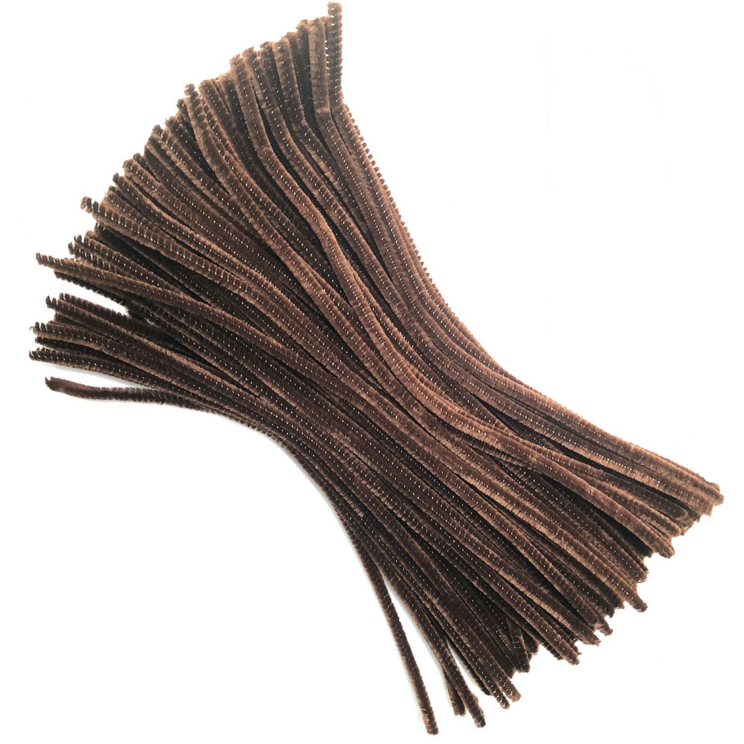 Carykon 100 Pieces Fuzzy Chenille Stems Pipe Cleaners for Arts and Crafts (Brown)