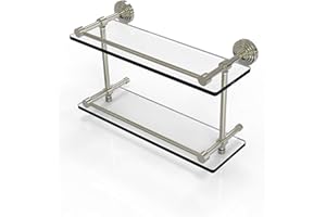 Allied Brass WP-2/16-GAL-PNI Wp 2 Gal Waverly Place Inch Double Gallery Rail Glass Shelf, 16 Inch, Polished Nickel