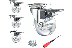3 Inch Swivel Caster Wheels Set of 4 for Furniture 800lbs,YAEMIKY Lockable Heavy Duty Clear Polyurethane Rolling Wheels with 360 Degree Top Plate for Cabinet,Ottoman, Bench(Gel Clear,Screws Included)