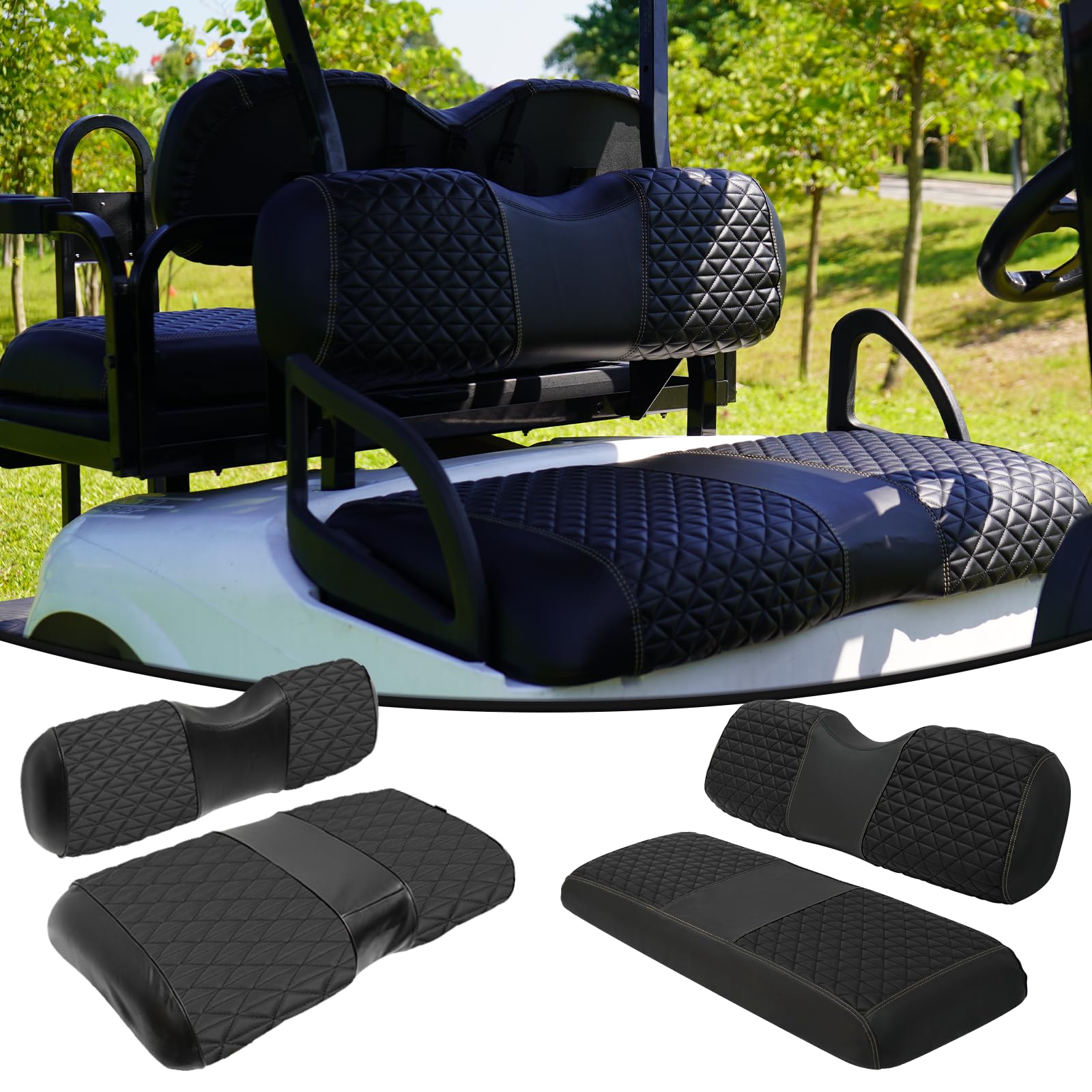 Photo 1 of HANGKUNNEE EZGO RXV Seat Covers, EZGO Golf Cart Seat Covers for 2008+ EZGO RXV OEM Ordinary Seat, Marine Grade Vinyl Leather, Anti-Scratch/Anti-Fading/Easy to Install, Black/4 PCS