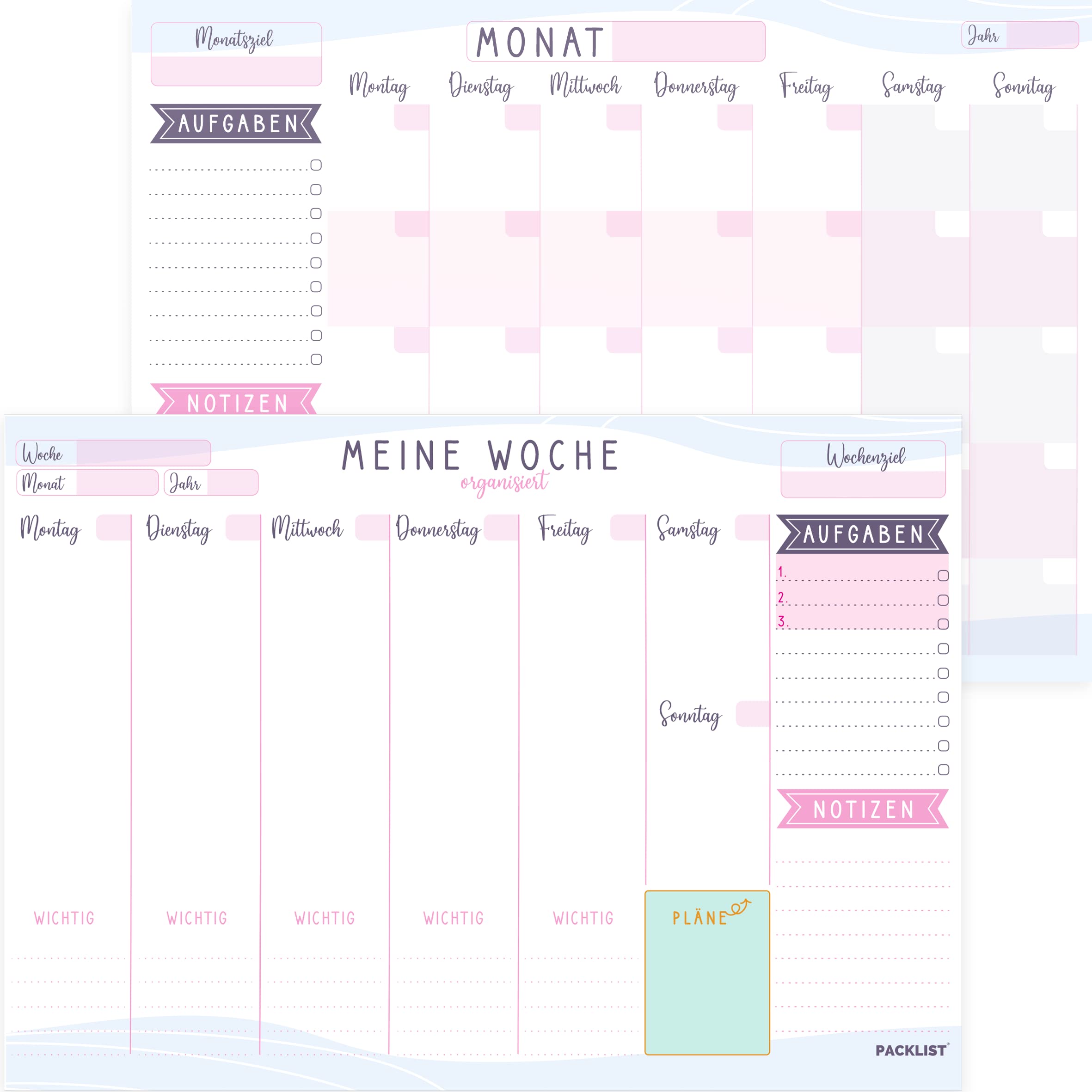 PACKLIST Wochenplaner + Monatsplaner A4 DEUTSCH