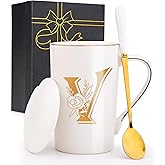 Jmugmt Letter V Personalized Initial Mugs with Flower, Letter V Personalized Coffee Mug, Customized Cool Letters Mugs for Women, Bridal Shower Gifts, Women's Initials Gifts Mug 14 OZ Matte White