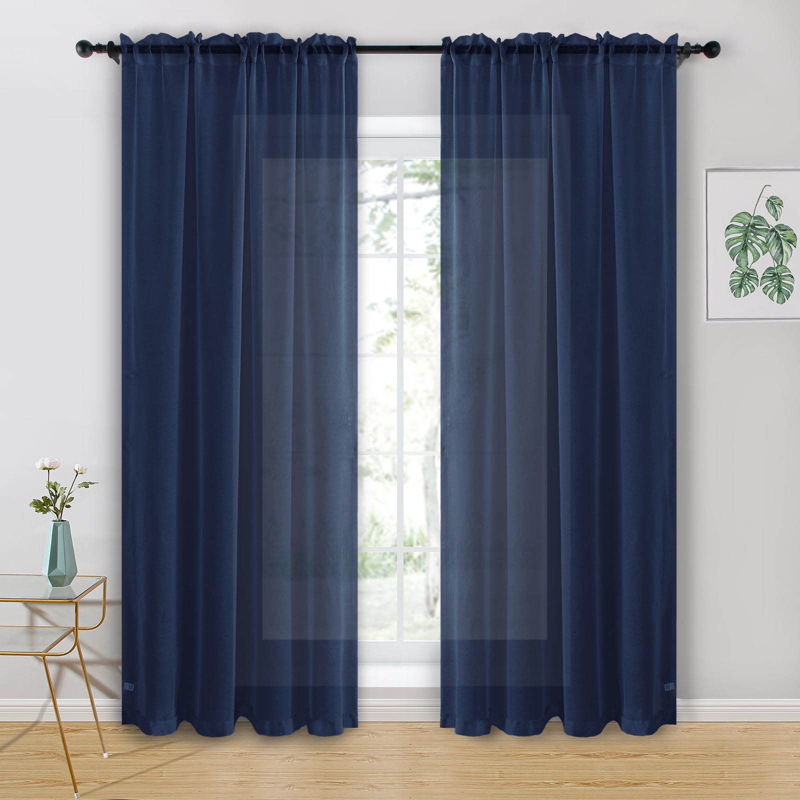 Hiasan Blue Curtains for Living Room Blue Voile Curtain Net Curtains for Window Curtain for Bedroom With Tiebacks 55 X 72 Inch drop 2 Panels Rod Pocket Top