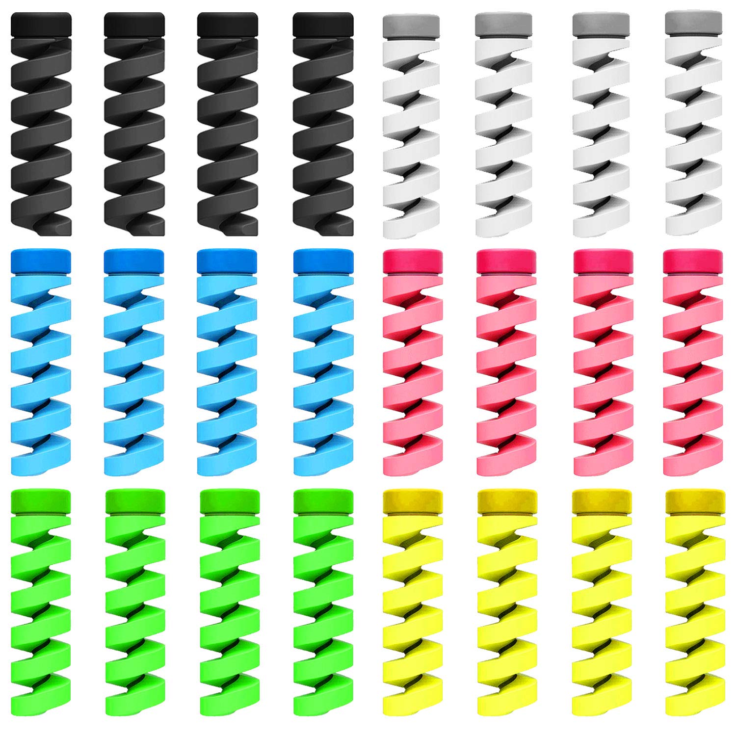 Larcenciel Cable Protector/Wire Repair/Pet Bite Cable Case/Cord Identification Cover,24 Pc Type-C Cord Protector Headphone Adapter Saver Spiral USB Cable Wrap Strain Relief Data Cord Sleeve