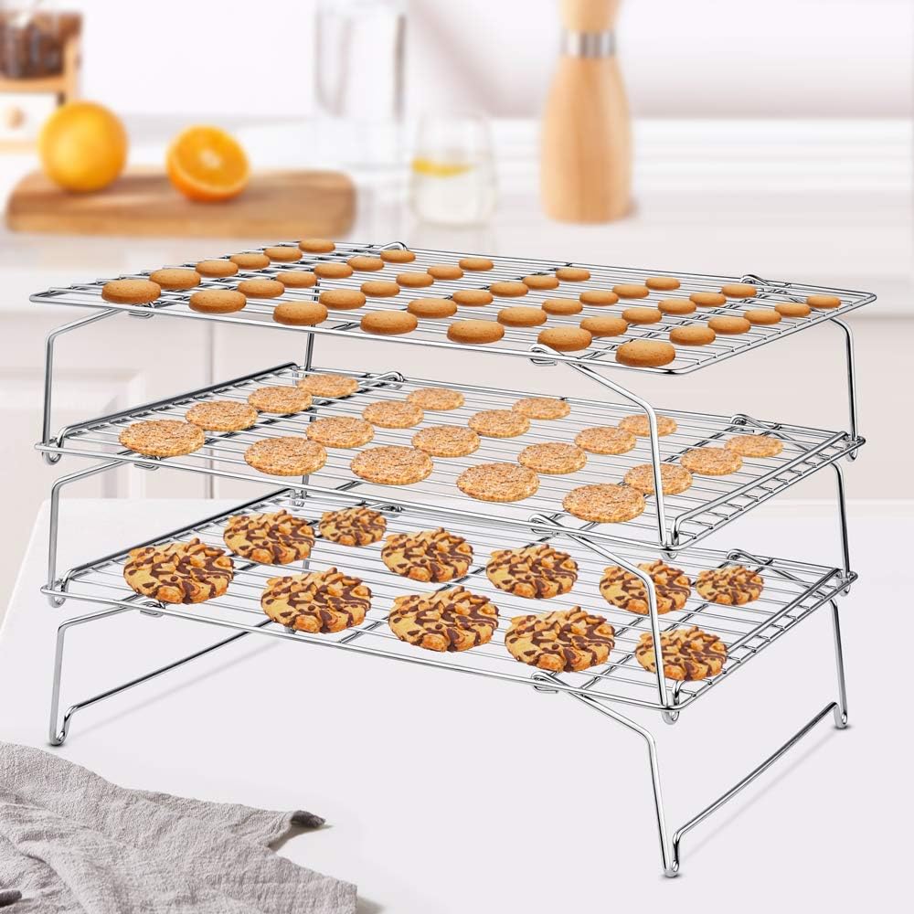 Cooling Rack, P&P CHEF 5-Tier Stainless Steel Stackable Baking Cooking Racks for Cooling Roasting Grilling, Collapsible & Heavy Duty, Oven & Dishwasher Safe - 15’’x10’’: Kitchen & Dining