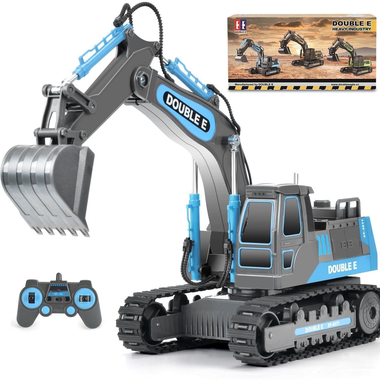 Photo 1 of DOUBLE E Remote Control Excavator Toy RC Excavators Rechargeable Battery Digger Hydraulic Construction Toys Vehicles Xmas Gift for Boys Girls Kids 3-14 Years?Gray-Blue