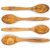 WONDERFUL 100% Olive Wood Spoon, 7 Inch Wooden Spoons for Eating, Perfect for Mustard/Sugar/Salt/Soup/Honey/Tea/Coffee/Dessert, Food-safe Spoons for Kids (Spoon: 4 pcs)