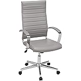 Amazon Basics High-Back Executive Swivel Office Desk Chair with Ribbed Puresoft Upholstery, Lumbar Support, Modern Style, 23.