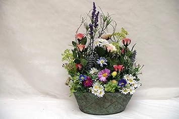 Seidenblumengesteck Textilblumengesteck Gesteck Landhaus Rose Wiese Kunstblumengesteck Seidenblumen Blumen