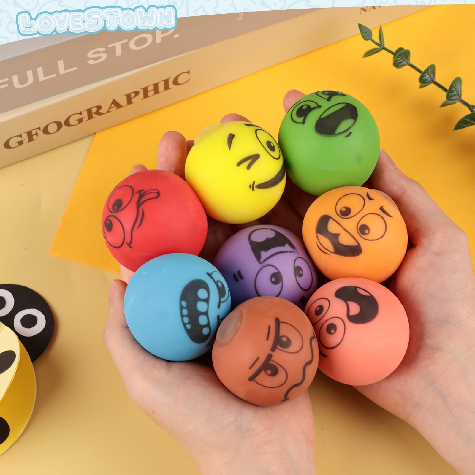 LovesTown 12PCS Emotion Dough Ball Fidget Toys, Smile Stress Balls for Kids and Adults Party Favors Classroom Prizes Anxiety Relief