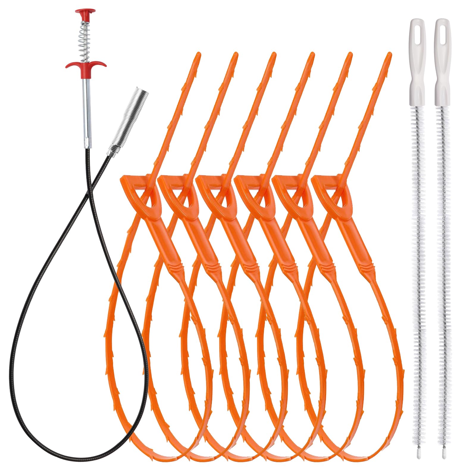 Photo 1 of 63 Inch Long Stainless Steel Drain Clog Remover (1pcs), 25 inch Drain Snake Hair Remover (6pcs) ?23.6 inch Cleaning Brush (2pcs) Tool Set for Toilet, Kitchen Sink, Bathroom Tub, Sewer, 9, Pieces Set