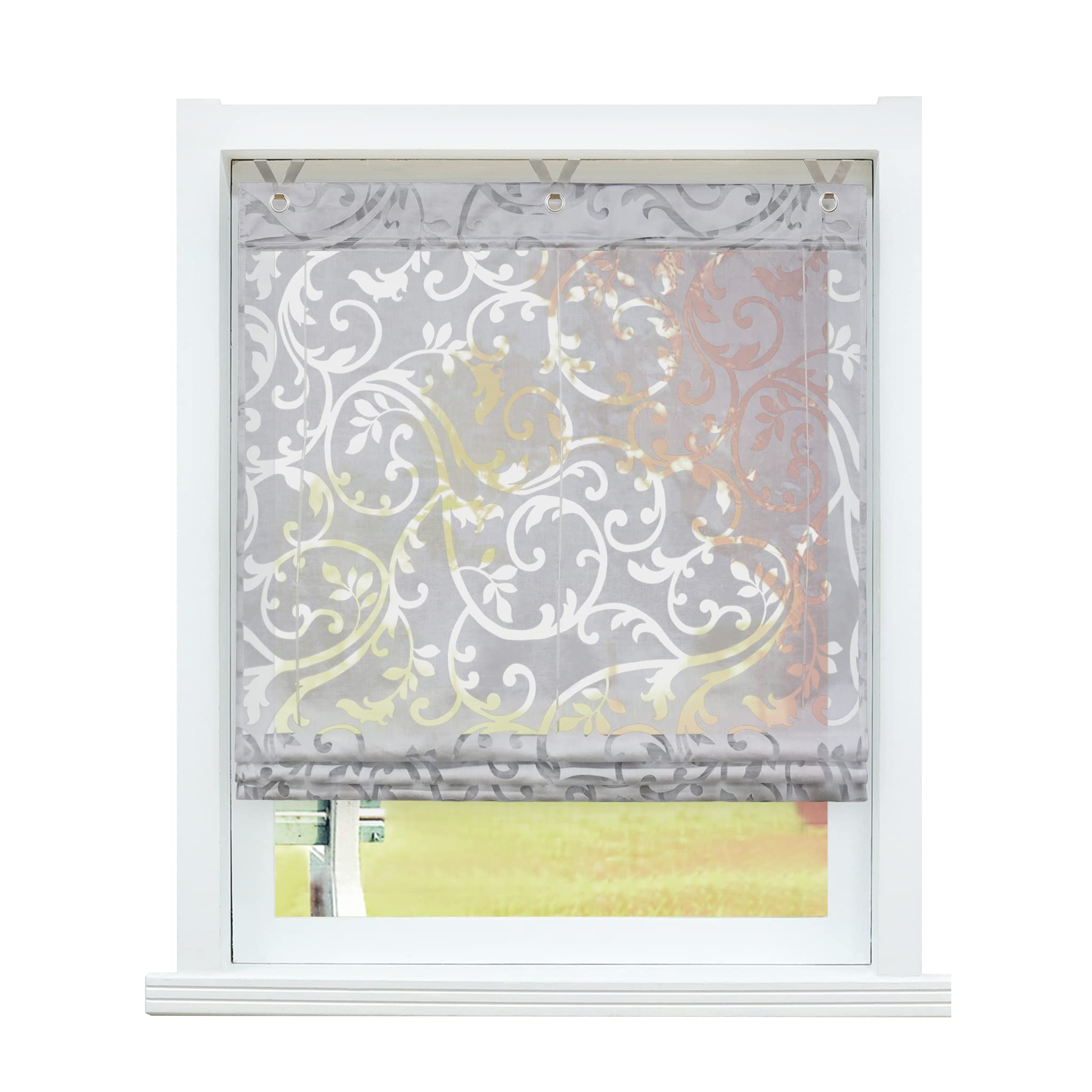 SCHOAL Roman Blind No Drilling Required Burnout Curtains Transparent Eyelet Blind Curtains with Eyelets 1 Piece W x H 60 x 130 cm Grey