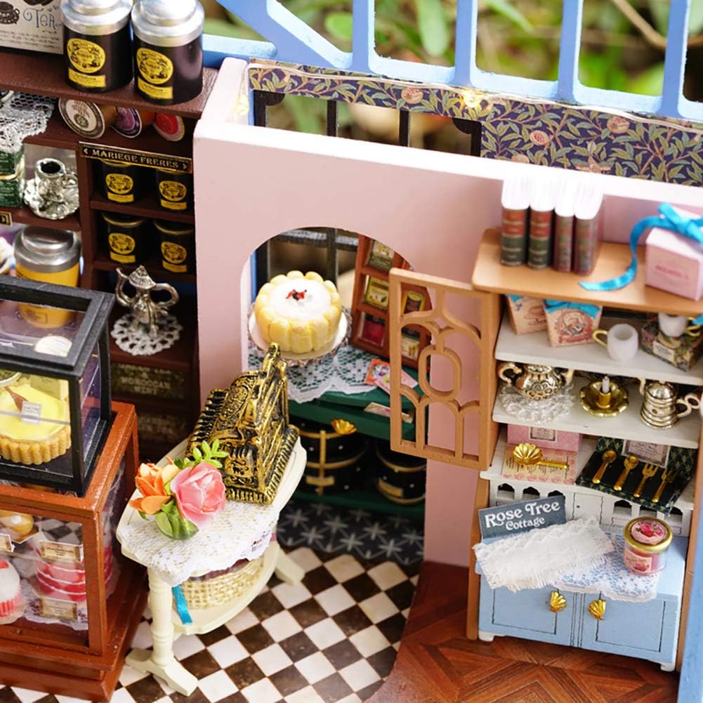 CUTEROOM DIY Miniature House Kits for Adult Wooden Dolls House Handcraft Creative Room for Decoration Model House Kit with Furniture- Rose Garden Tea House - Image 3