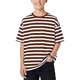 LessonZoo Boys Striped T Shirt Oversized Short Sleeve Basic Tops Crew Neck Loose Tees Kid Fashionable Casual Top 5-14 Years