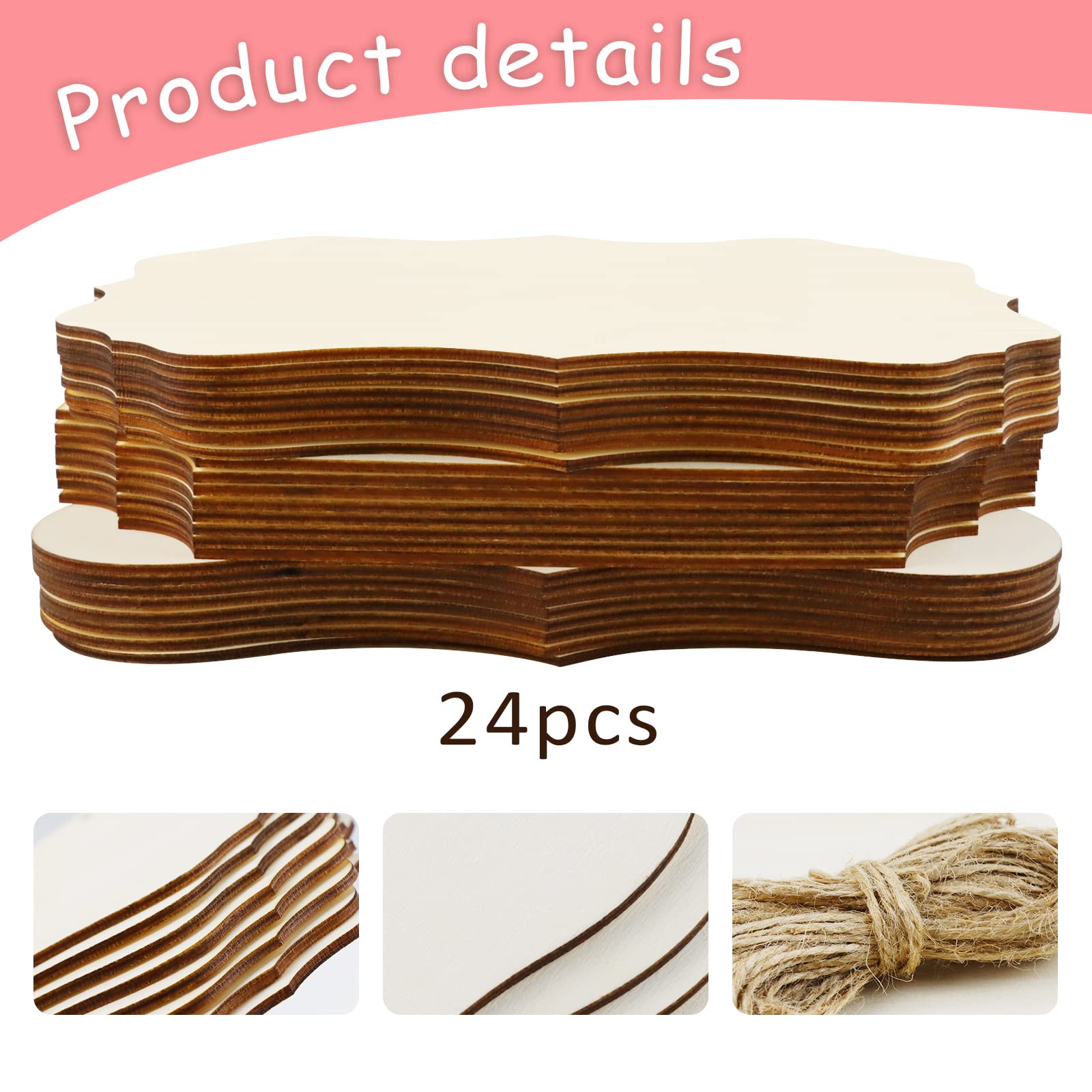 FSWCCK 24 Pieces Unfinished Hanging Wood Sign Blank with Ropes, Rectangle Blank Wood Sign Plain Hanging Craft Door Signs Wall Art Farmhouse Wooden Sign for Door Wall Art Decoration (3 Style)