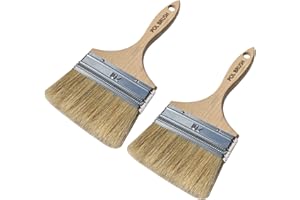 POL BRUSH Set of 2 4 Inch Flat Paint Brushes - High European Quality - Natural Bristles - for Home, Wood, Walls, Art, Trim & Furniture - for Acrylic, Oil, Stain, Chalk & Latex Paints