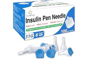 CareLiving Insulin Pen Needle 31G 6 mm (1/4”), 100 Count, Universal Fit Compatible with Most Pen Injector Device, Ultra-Thin for Comfortable Insulin Injection