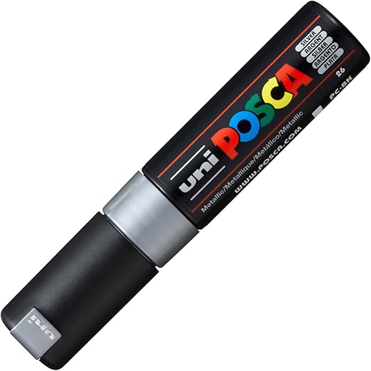 Posca PX113613000 Acrylic Paint Marker, Broad Chisel, Silver