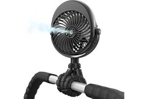 GRANDFAST Portable Misting Stroller Fan, 4000mAh Battery Powered with 360° Pivot, Personal Mister Fan with Flexible Tripods for Cooling Outdoor Travel Office Wagon Crib Car Treadmill