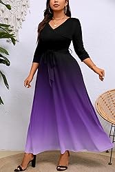 Runwind Plus Size Dress for Women 3/4 Sleeve V Neck