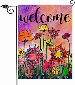 Hzppyz Welcome Spring Summer Watercolor Garden Flag Double Sided, Flowers Decorative House Yard Lawn Outdoor Small Burlap Flag Vintage Sunflower Decor Farmhouse Seasonal Outside Decorations 12 x 18