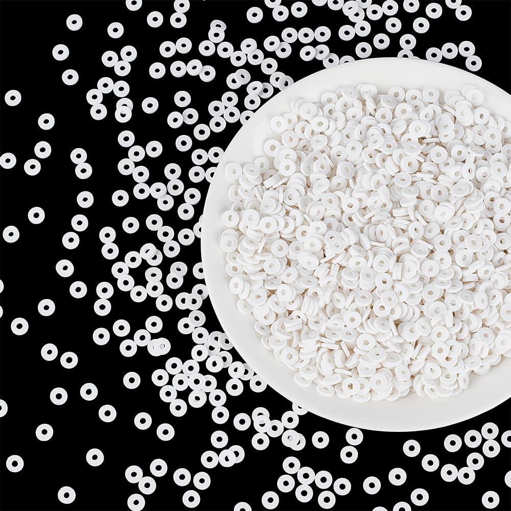PH PandaHall 3000PCS White Clay Beads, 6mm Heshi Beads Flat Round Disc Bead Handmade Polymer Clay Bead for Surfer Bracelet Hawaiian Earrings Summer Anklets Necklace Jewellery Making
