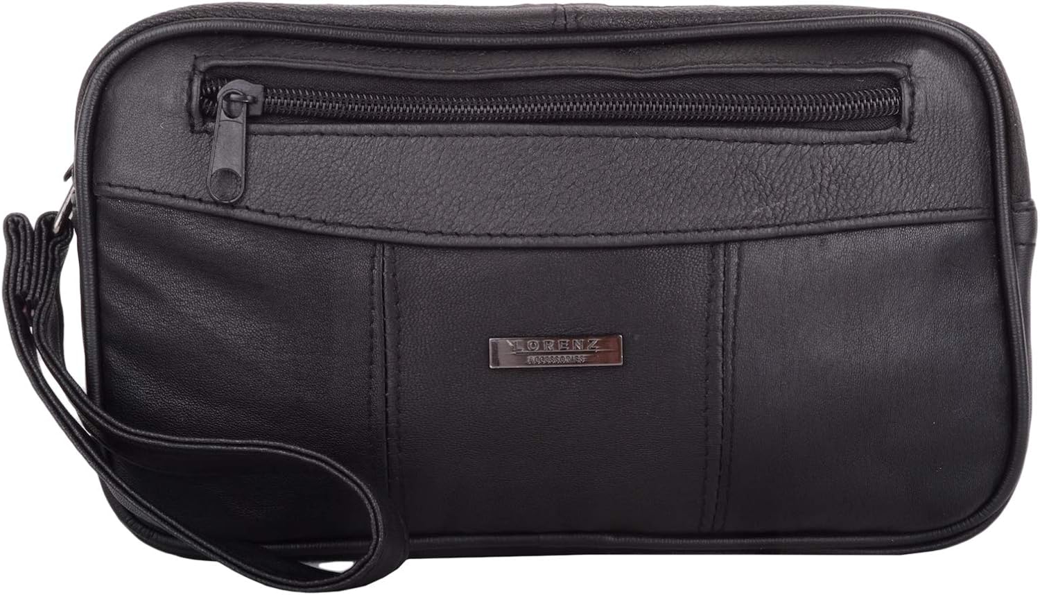 Valita Soft Nappa Leather Mulit Functional Travel Holiday Document Clutch Bag with Wrist Strap, Black
