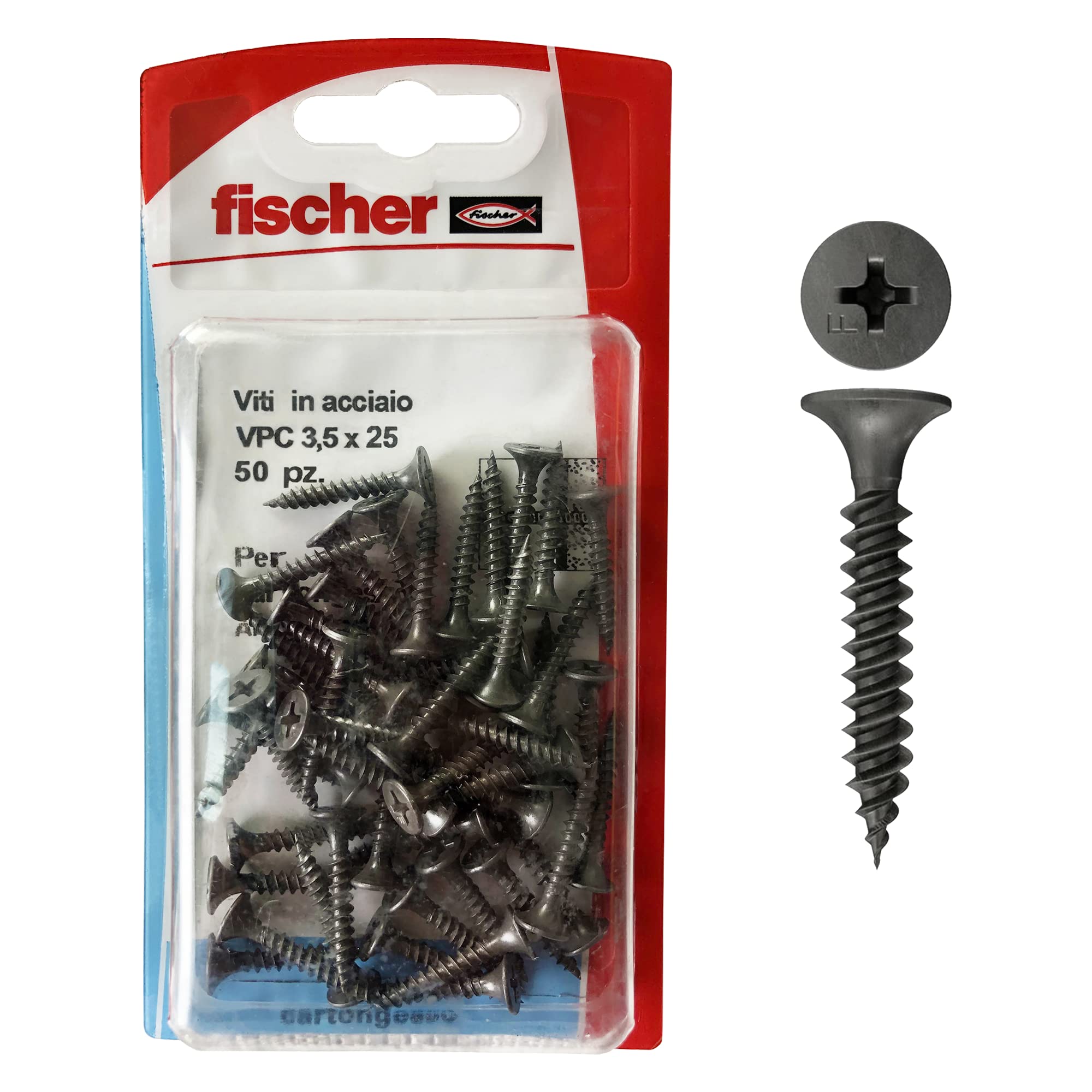 FISCHER Plasterboard Dry Wall Screws Stainless Steel Pack of 50 Vpc 3.5 X 25