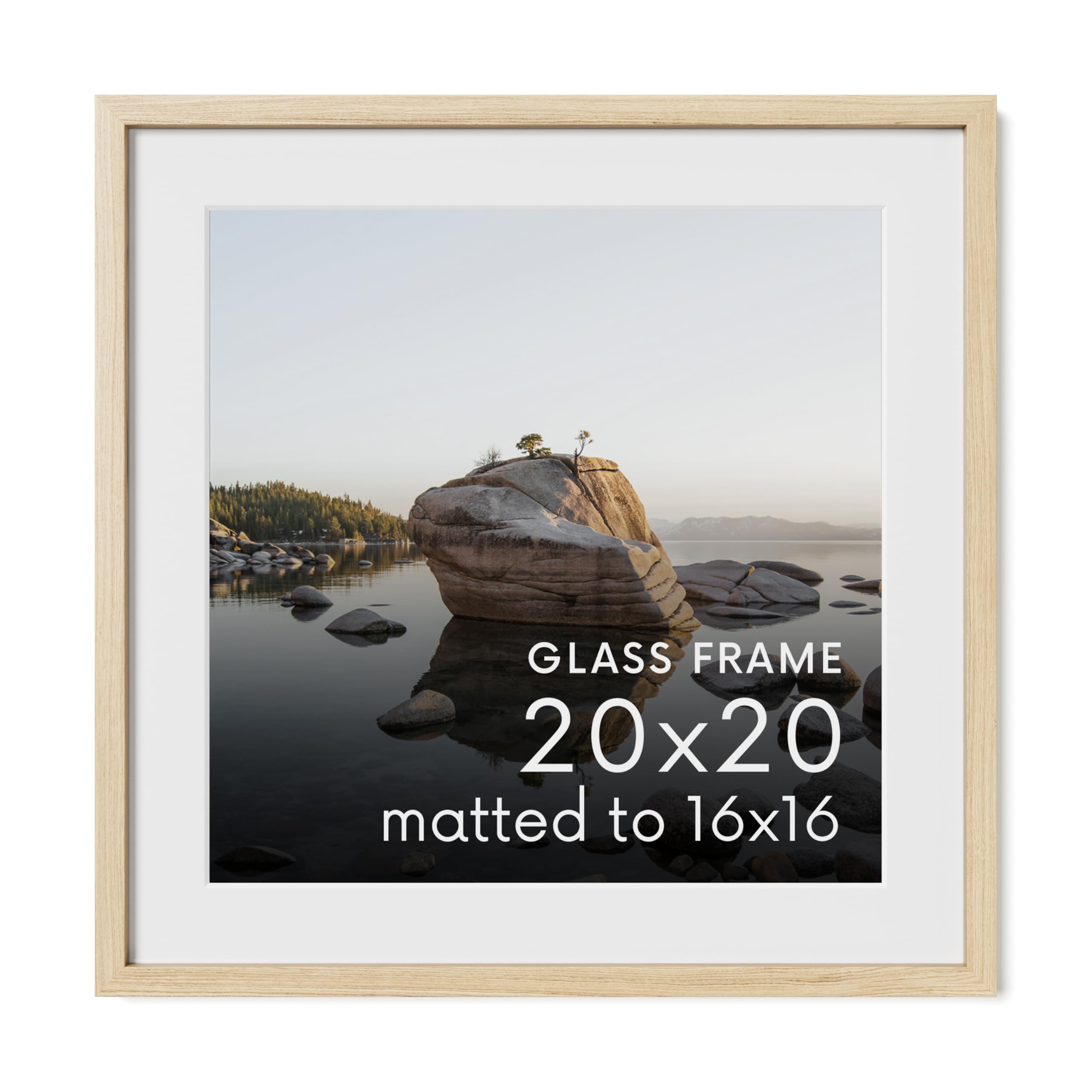 HAUS AND HUES 20x20 Picture Frame with Real Glass & Natural American Oak Matted to 16x16 - Oak 20x20 Frame With Mat - Includes Vertical & Horizontal Hang - Ideal for Home, Office (20x20 in, Natural)