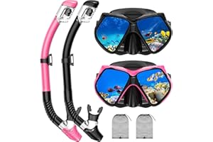 FORSHINE Snorkeling Gear for Adults, Snorkel Set Scuba Diving mask Dry-Top, Adult Swimming Goggles w/Nose Cover, HD Tempered Glass Panoramic Anti-Leak Anti-Fog, Travel Snorkeling Packages
