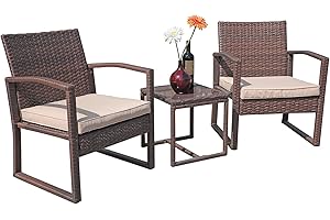 Patiorama 3 Pieces Outdoor Patio Furniture Set, Outdoor Wicker Conversation Set, Patio Rattan Chair Set, Modern Bistro Set with Coffee Table, Garden Balcony Backyard Poolside (Brown)