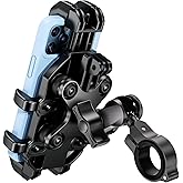 LOKTENWO Anti-Theft Motorcycle Phone Mount Holder with Vibration Dampener, with Solid Metal Arm & Handlebar Mounting Base, Anti-Shake for Bike Bicycle Scooter ATV, Adjustable Fit 5.4"-6.9" Cellphone
