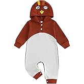 AHUGHAUE Baby Boy Girl Thanksgiving Outfit Turkey Costumes Newborn Waffle Long Sleeve Hoodie Romper Jumpsuit Infant Clothes