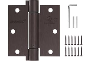OMANSKO 2 Pack Self Closing Door Hinges 3.5 inch Oil Rubbed Bronze Door Hinges Spring Loaded Auto Close Hinges Square Corners Adjustable Tension for Interior Door 3 1/2 Auto Self-Closing Hinge