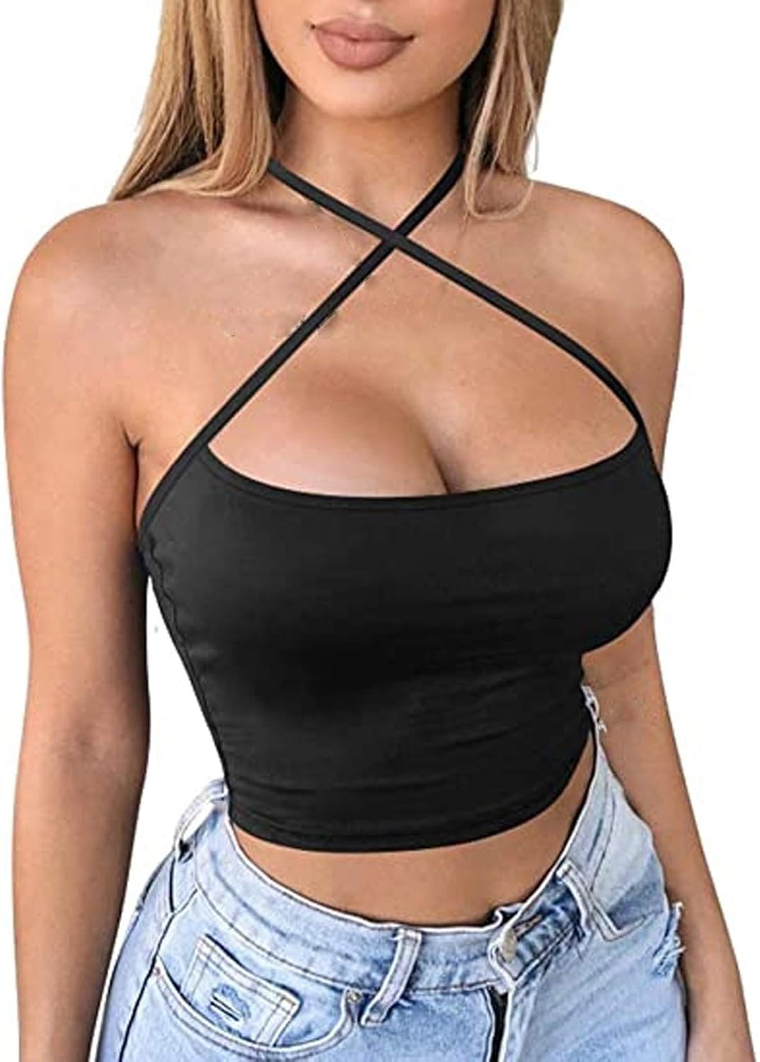 Behkiuoda Women Sexy CrossStrapless Tank Top Crop Top